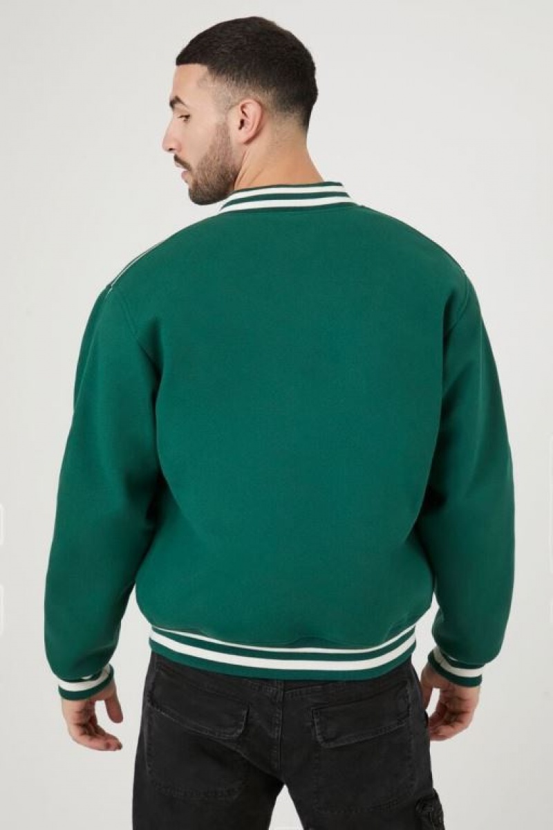 Casacas Forever 21 Varsity Letterman Bomber Hombre Verde Creme | wtinFaazejg