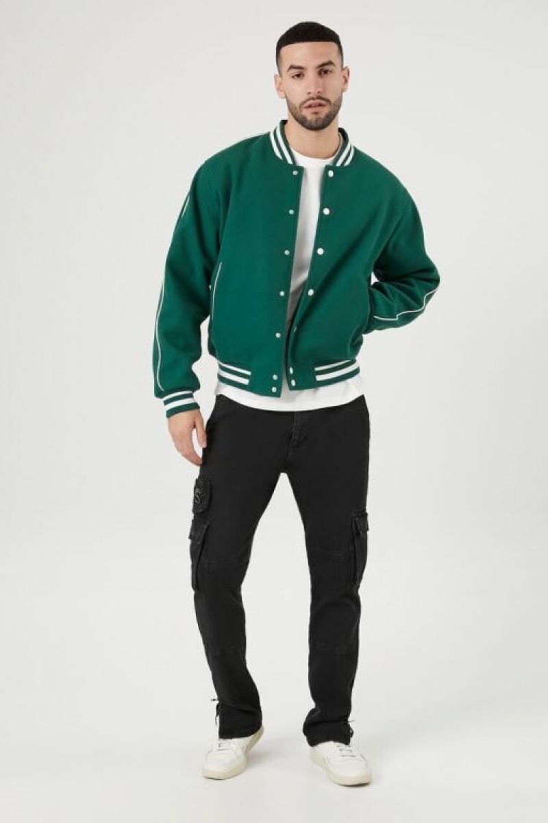 Casacas Forever 21 Varsity Letterman Bomber Hombre Verde Creme | wtinFaazejg