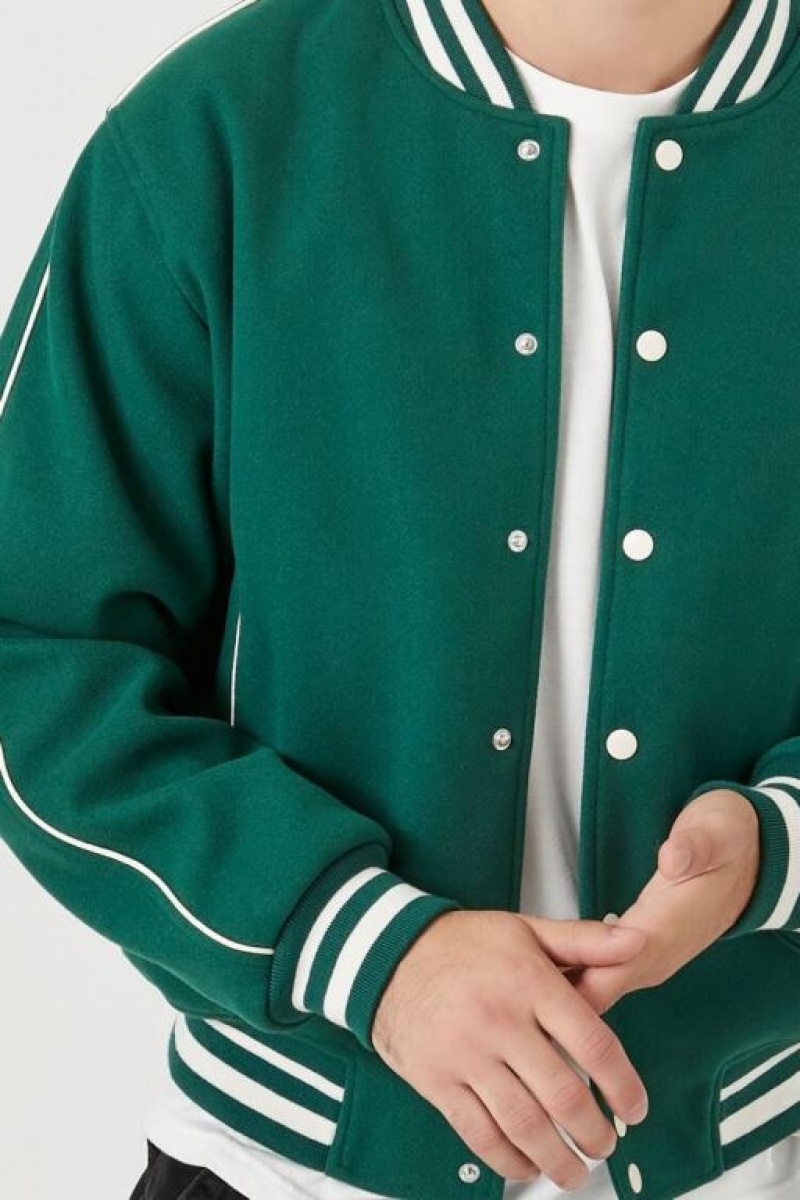 Casacas Forever 21 Varsity Letterman Bomber Hombre Verde Creme | wtinFaazejg