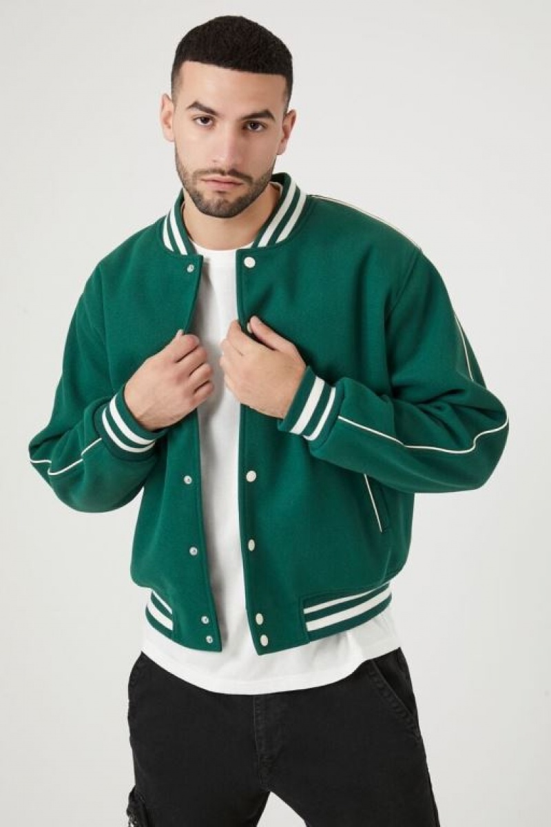 Casacas Forever 21 Varsity Letterman Bomber Hombre Verde Creme | wtinFaazejg