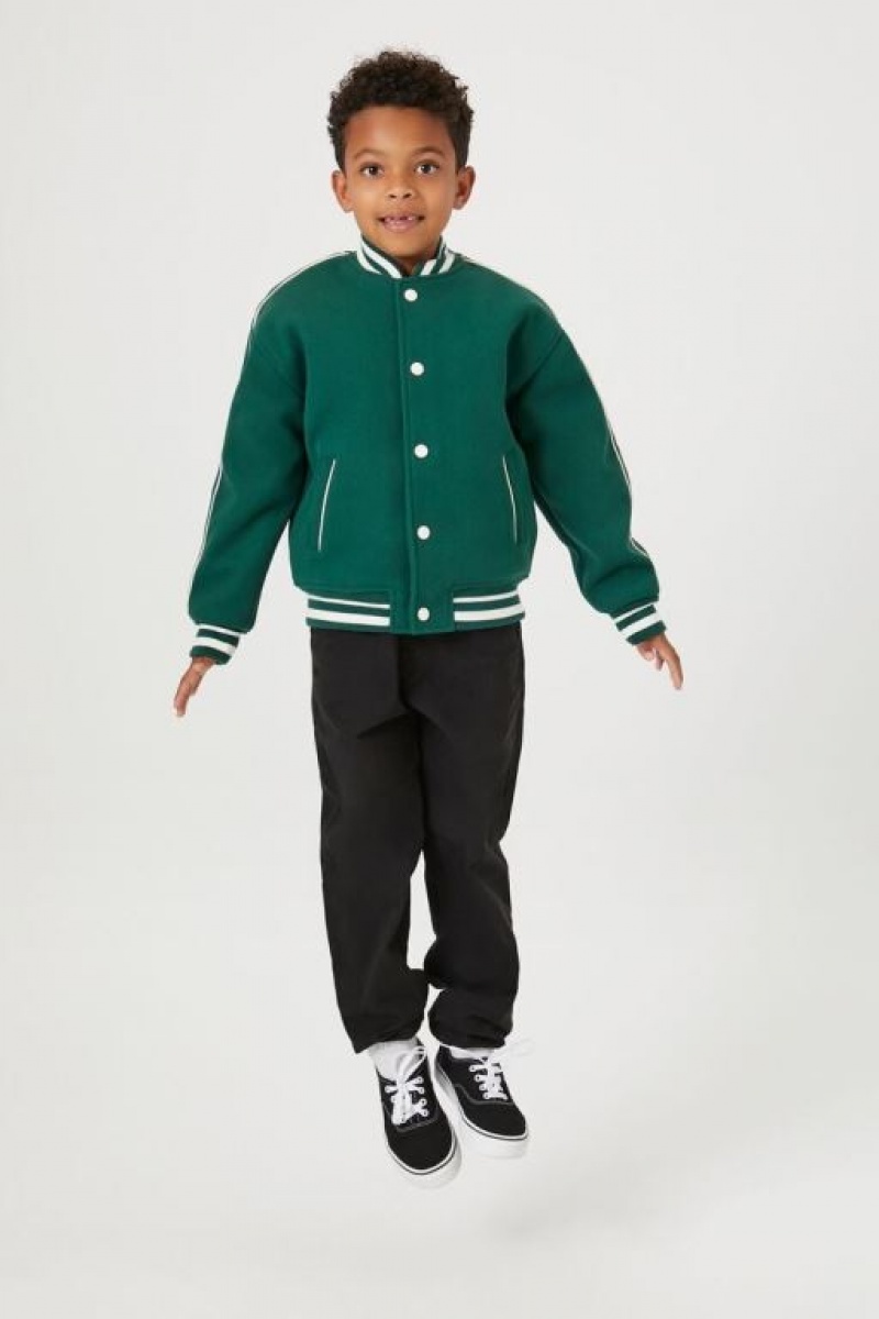 Casacas Forever 21 Varsity Letterman Girls Boys Niños Verde Creme | PPF0ECxOowN