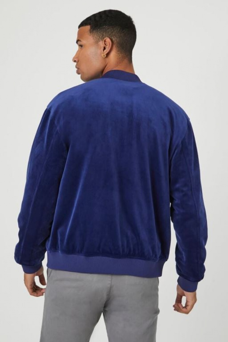 Casacas Forever 21 Velour Zip Up Bomber Hombre Azul Marino | zwOCB0hkCsv