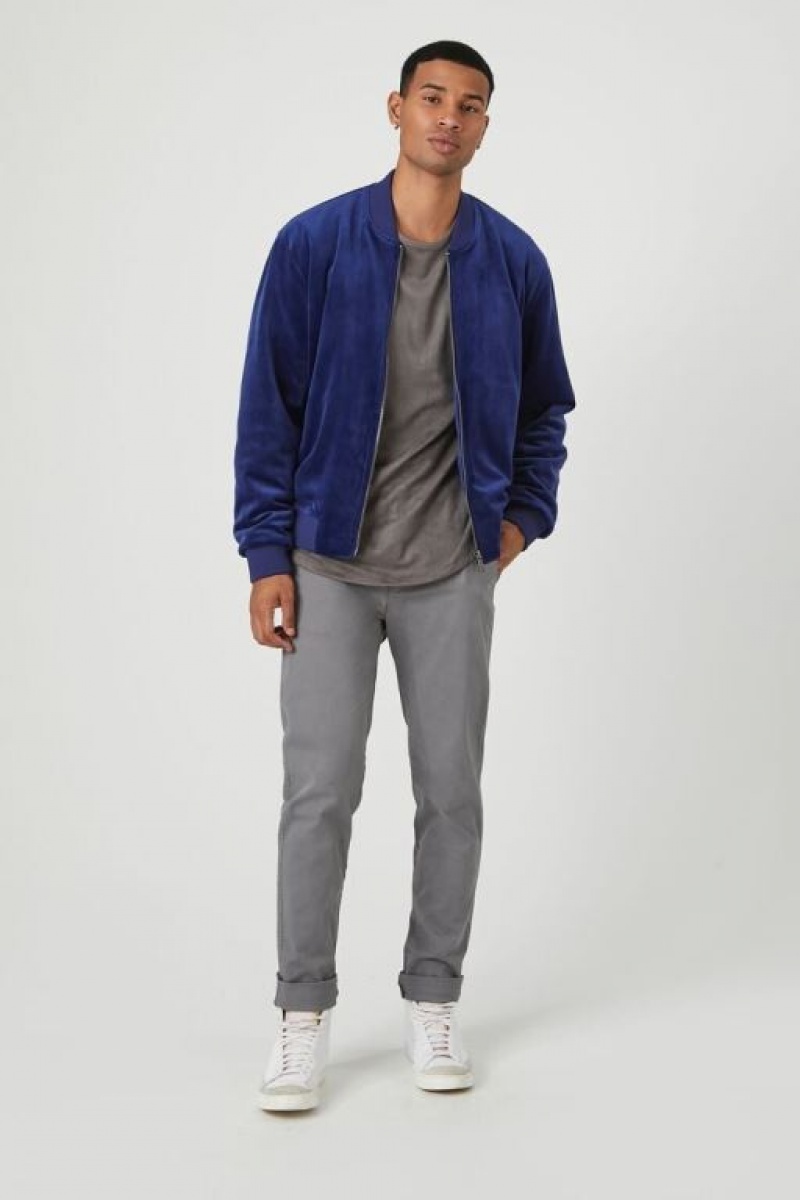 Casacas Forever 21 Velour Zip Up Bomber Hombre Azul Marino | zwOCB0hkCsv