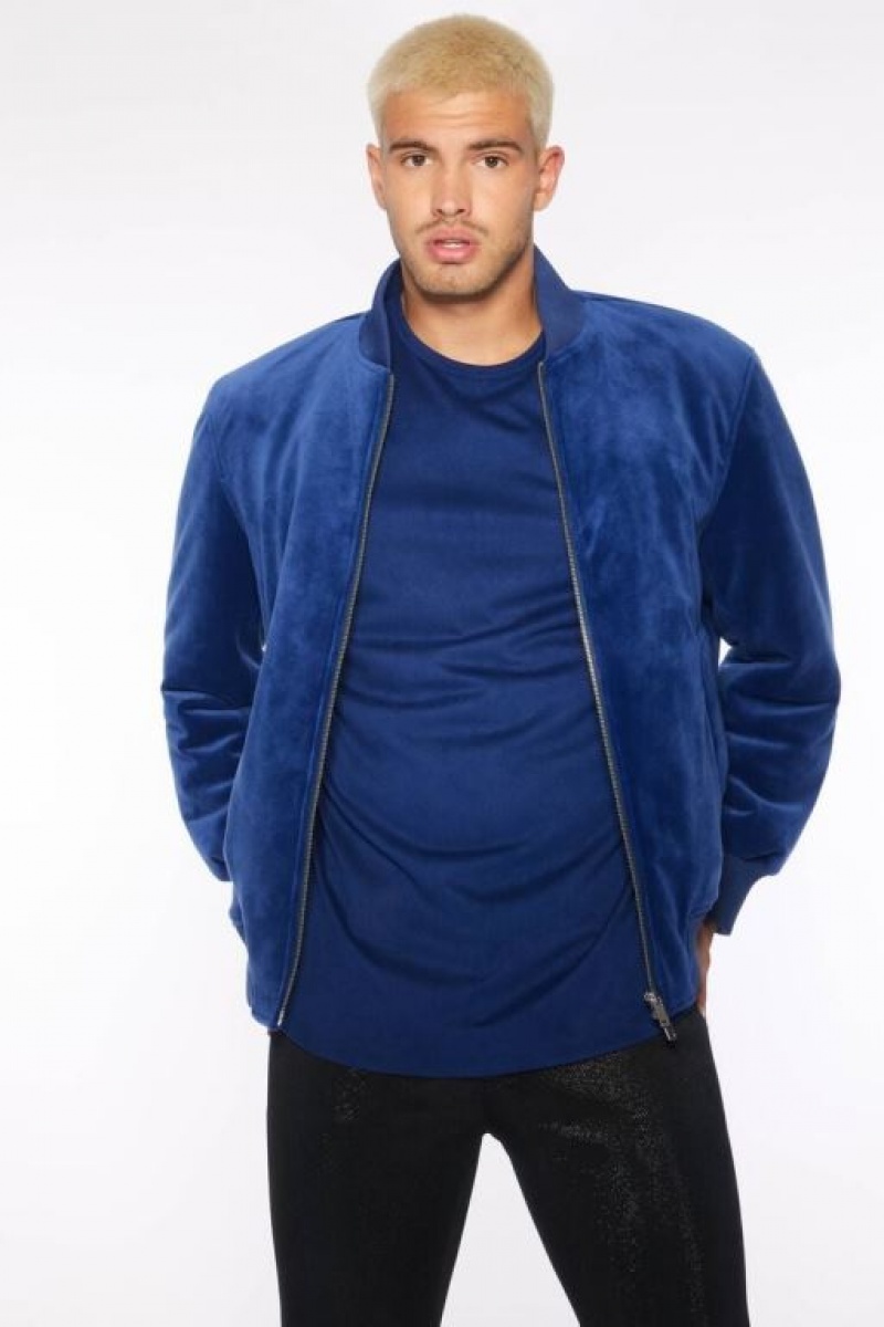 Casacas Forever 21 Velour Zip Up Bomber Hombre Azul Marino | zwOCB0hkCsv