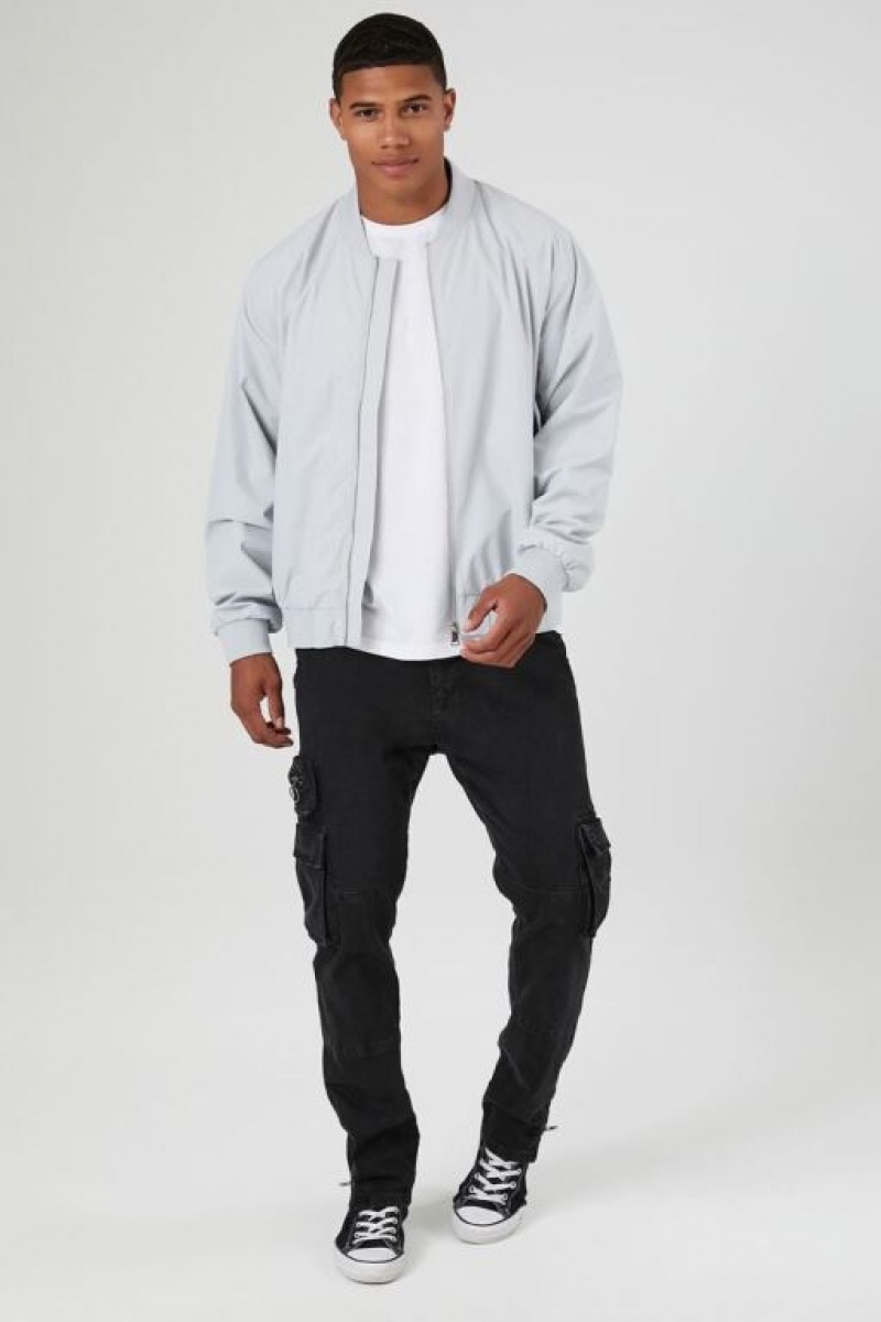 Casacas Forever 21 Zip Up Bomber Hombre Gris Claro | P8ttlYYJW7D