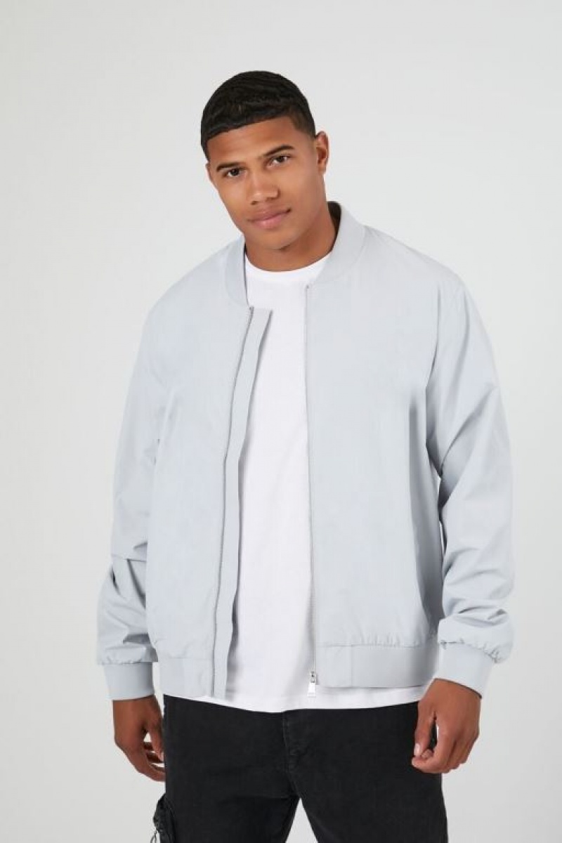 Casacas Forever 21 Zip Up Bomber Hombre Gris Claro | P8ttlYYJW7D