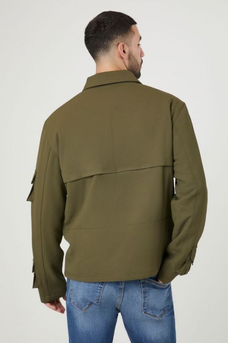 Casacas Forever 21 Zip Up Cargo Trucker Hombre Verde Oliva | 30bNuL1w82T