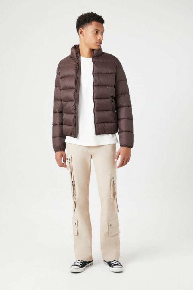 Casacas Forever 21 Zip Up Puffer Hombre Cocoa | yfR8Pq6KpOA