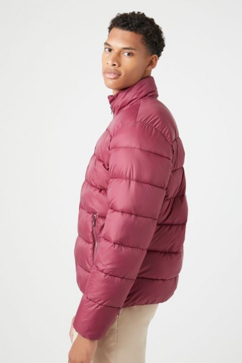 Casacas Forever 21 Zip Up Puffer Hombre Burdeos | AHorPXhEPNf