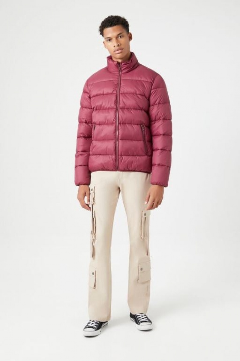 Casacas Forever 21 Zip Up Puffer Hombre Burdeos | AHorPXhEPNf