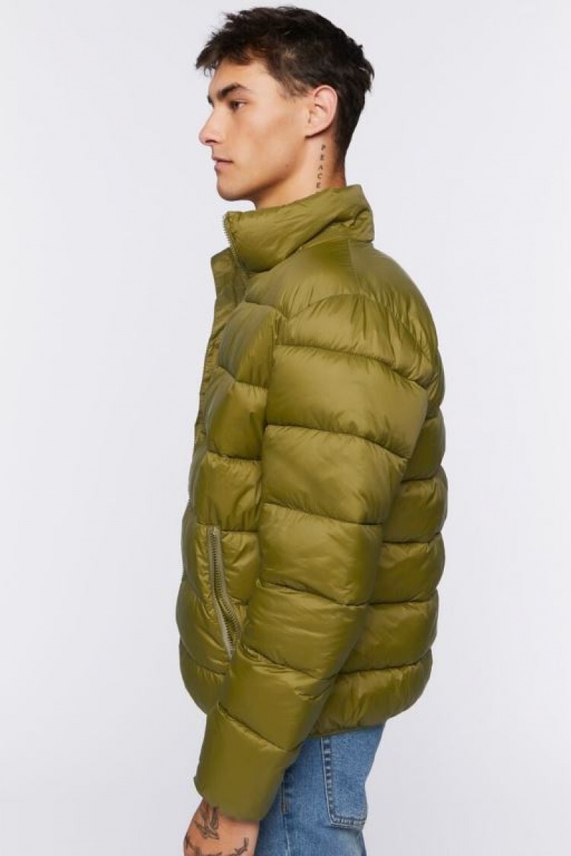 Casacas Forever 21 Zip Up Puffer Hombre Verde Oscuro | p5V48nTnhJl