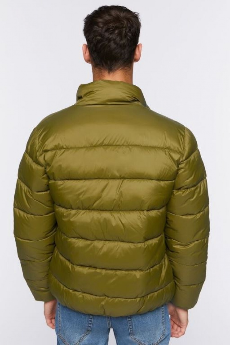 Casacas Forever 21 Zip Up Puffer Hombre Verde Oscuro | p5V48nTnhJl