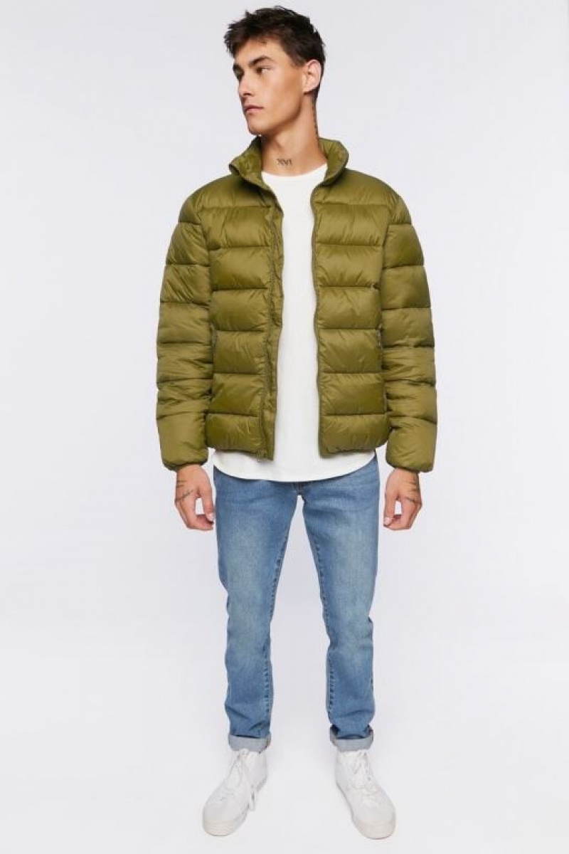 Casacas Forever 21 Zip Up Puffer Hombre Verde Oscuro | p5V48nTnhJl