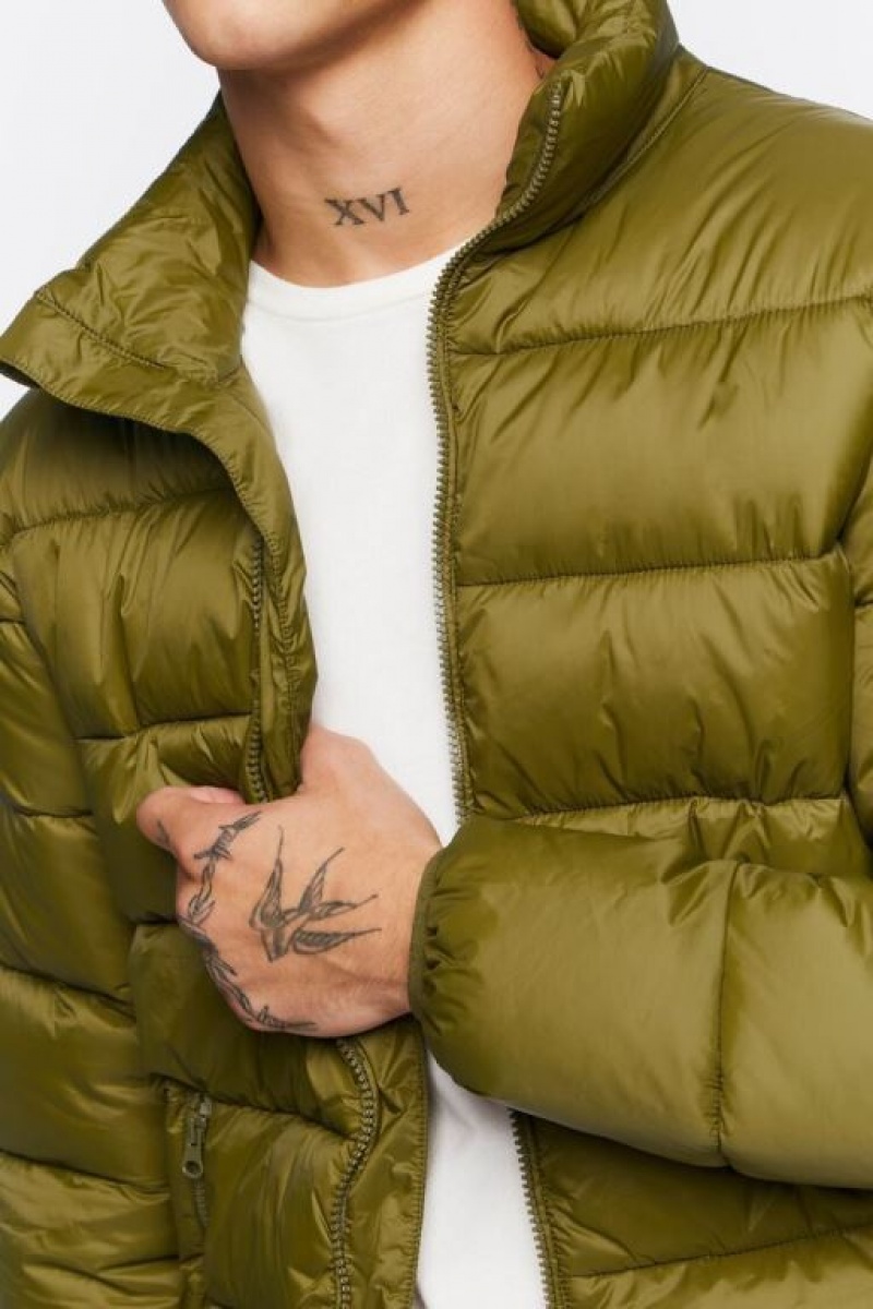 Casacas Forever 21 Zip Up Puffer Hombre Verde Oscuro | p5V48nTnhJl