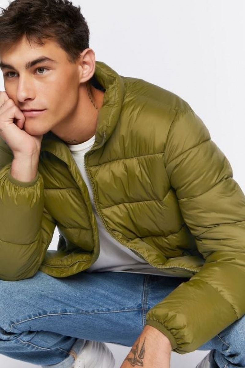 Casacas Forever 21 Zip Up Puffer Hombre Verde Oscuro | p5V48nTnhJl