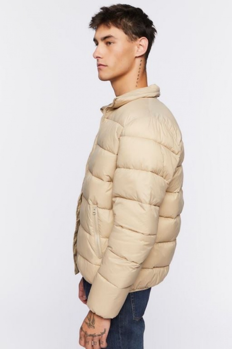 Casacas Forever 21 Zip Up Puffer Hombre Gris Marrones | RwFZkBKo5F3