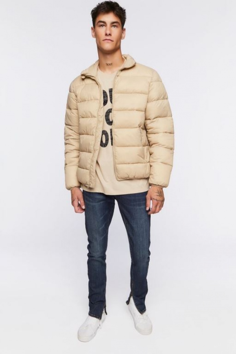 Casacas Forever 21 Zip Up Puffer Hombre Gris Marrones | RwFZkBKo5F3