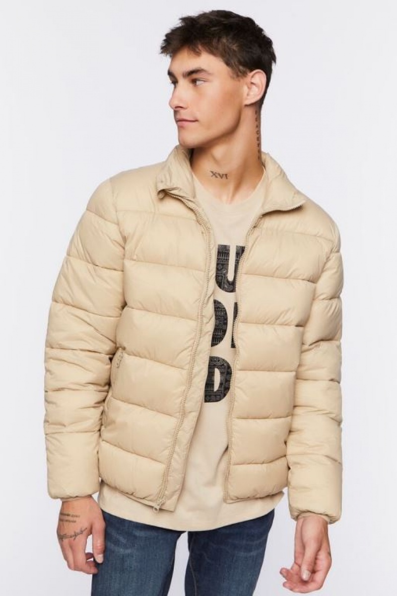 Casacas Forever 21 Zip Up Puffer Hombre Gris Marrones | RwFZkBKo5F3