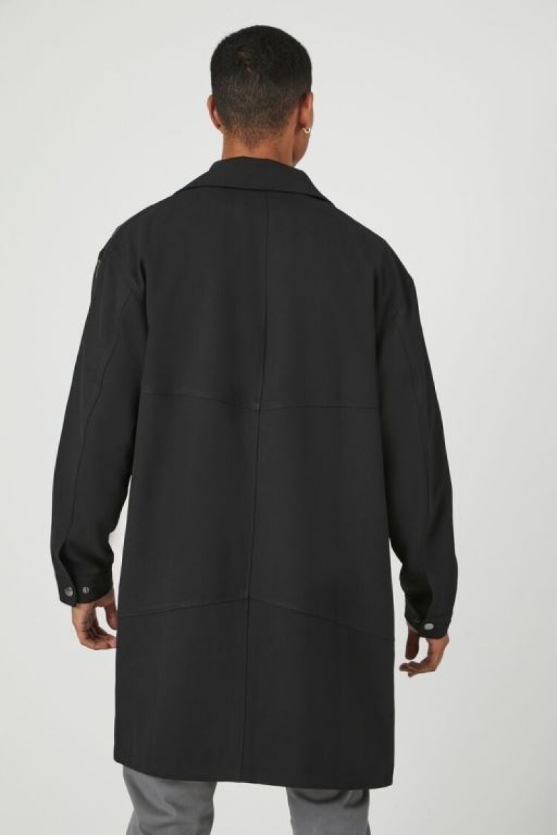 Casacas Forever 21 Zippered Longline Coat Hombre Negras | rv9RYOe6Cm0