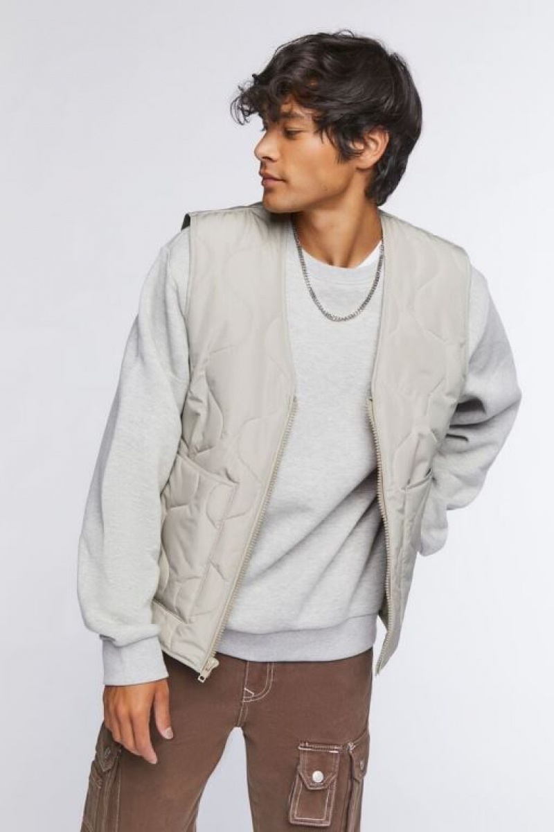 Chaleco Forever 21 Acolchado Zip Up Hombre Gris Marrones | R3bTZXOTs9y