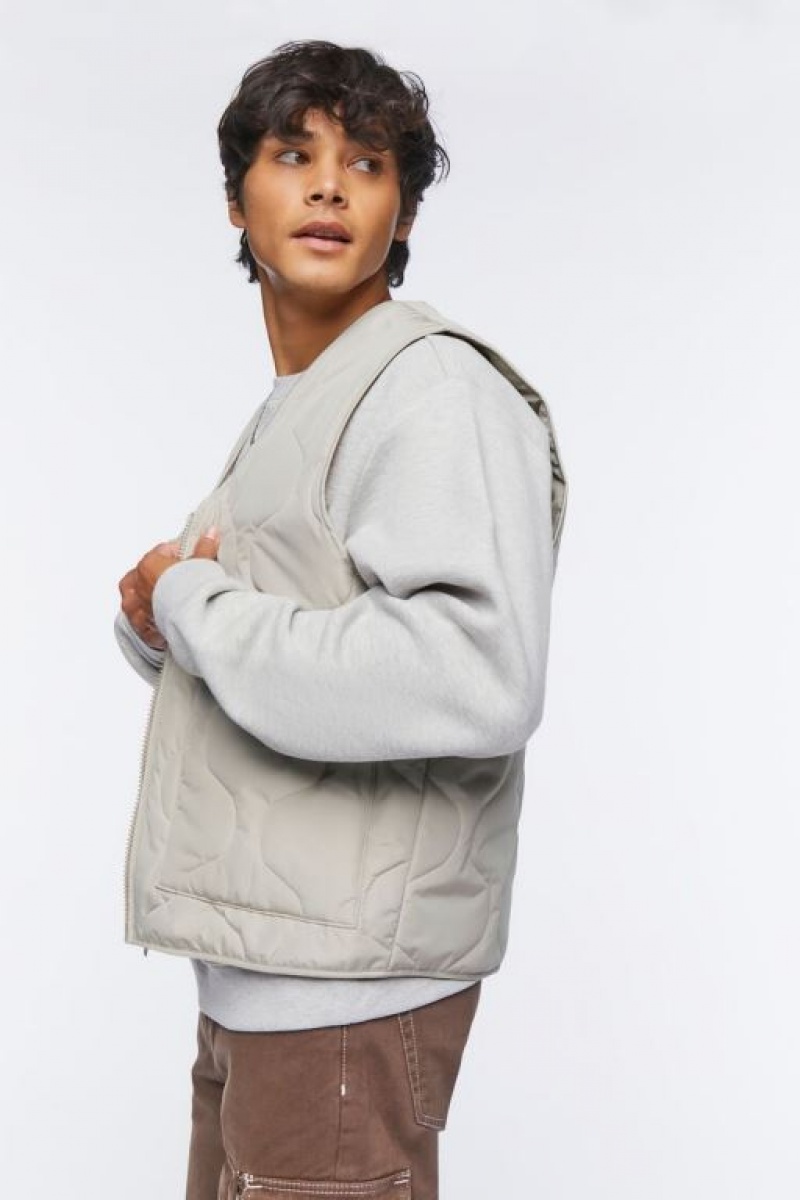 Chaleco Forever 21 Acolchado Zip Up Hombre Gris Marrones | R3bTZXOTs9y