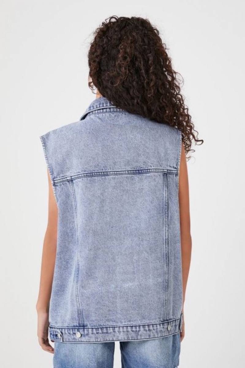 Chaleco Forever 21 Button Front Denim Mujer Azules | Df81bqxSecf