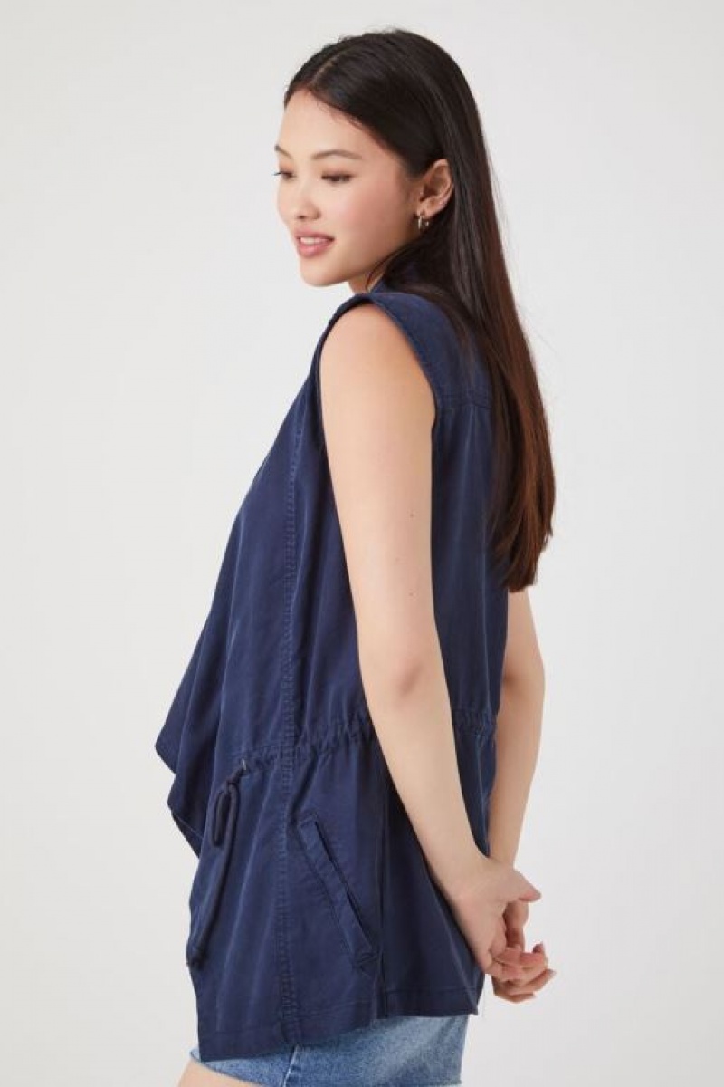 Chaleco Forever 21 Chambray Open Front Mujer Azul Marino | YOU6AGnmPjB