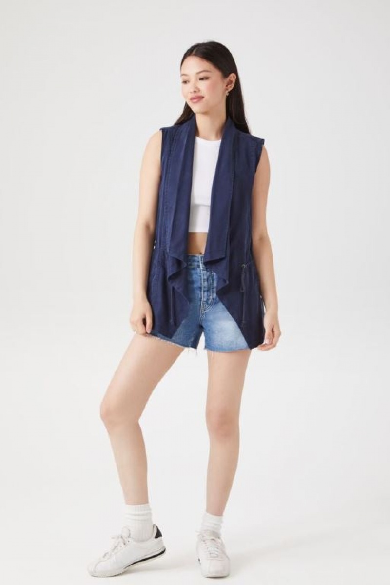 Chaleco Forever 21 Chambray Open Front Mujer Azul Marino | YOU6AGnmPjB