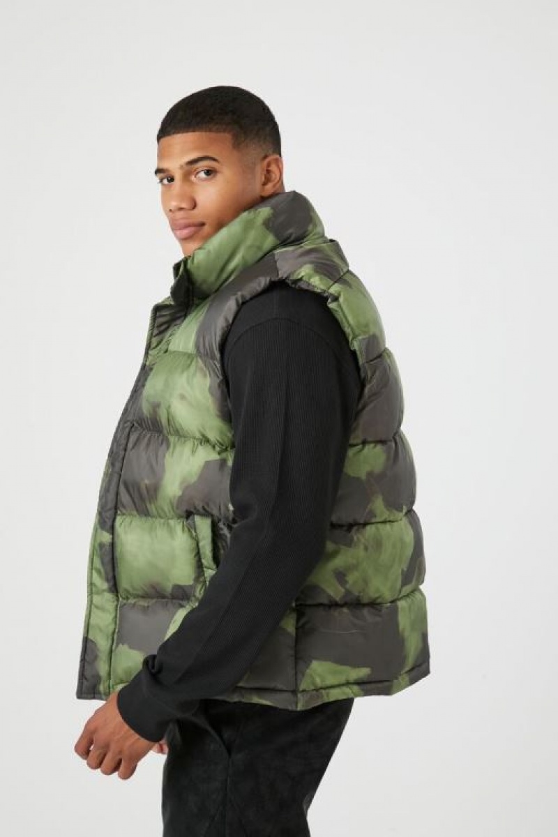 Chaleco Forever 21 Cloud Wash Puffer Hombre Negras Verde Oliva | Lc3i13C4kfv