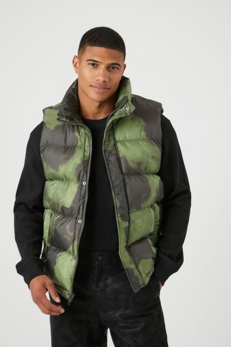 Chaleco Forever 21 Cloud Wash Puffer Hombre Negras Verde Oliva | Lc3i13C4kfv