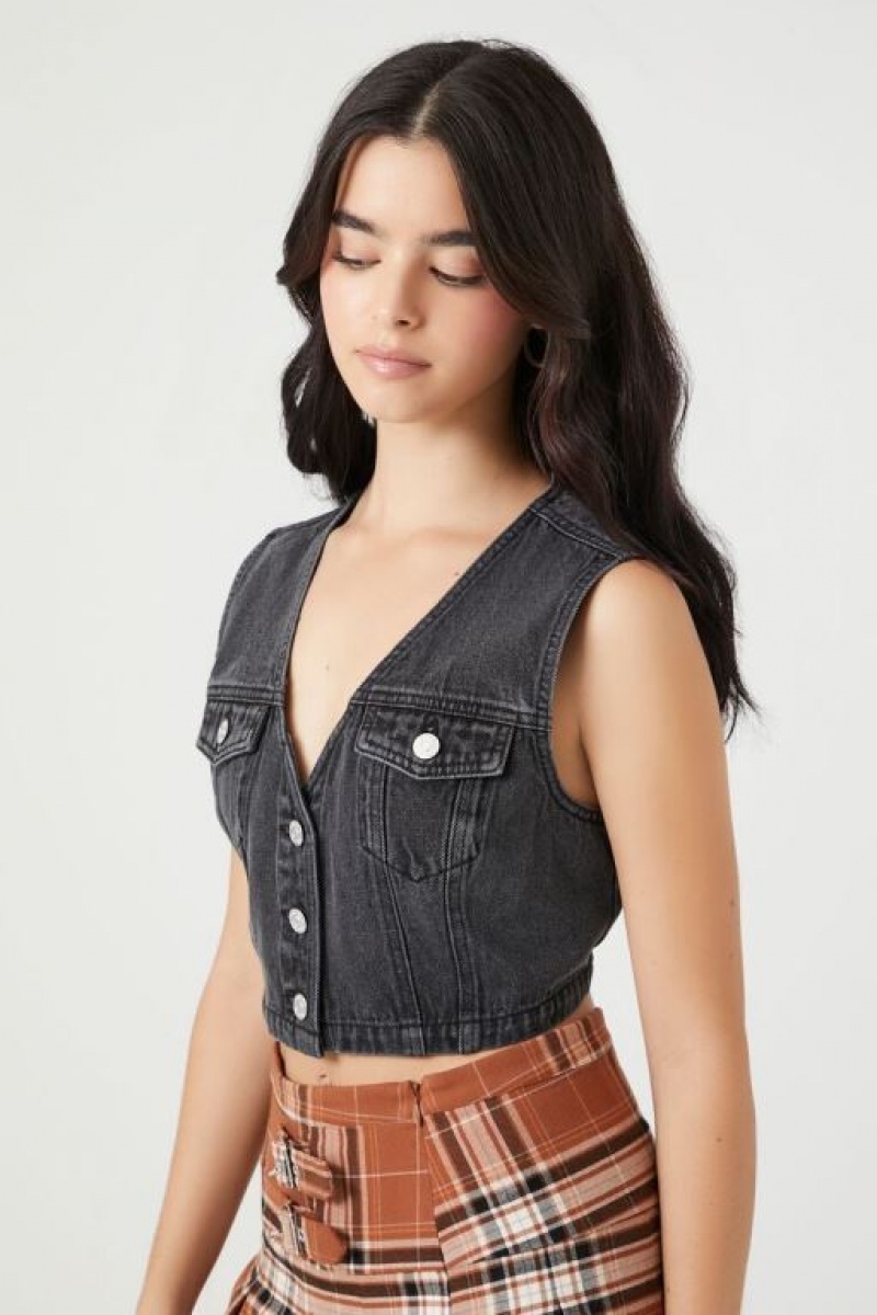 Chaleco Forever 21 Cropped Denim Mujer Gris | PzelS4C0Rvr