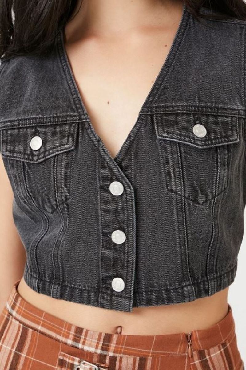 Chaleco Forever 21 Cropped Denim Mujer Gris | PzelS4C0Rvr