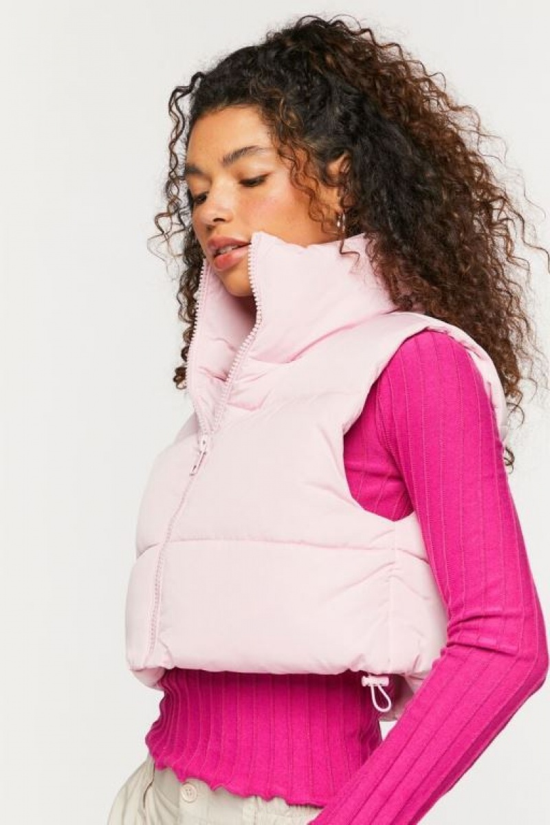 Chaleco Forever 21 Cropped Puffer Mujer Bubble Gum | WlFrCvrQyD2