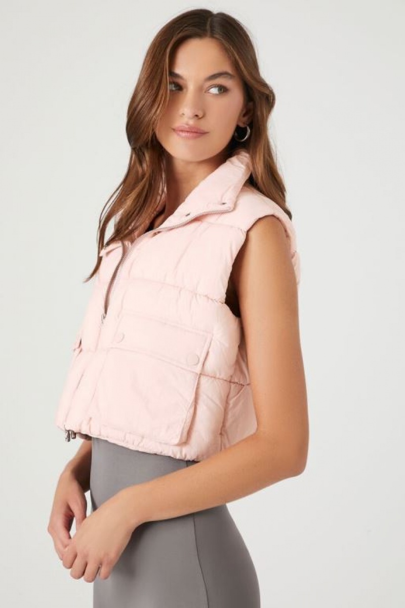 Chaleco Forever 21 Cropped Zip Up Puffer Mujer Rosas | ezA7KTTiuKw