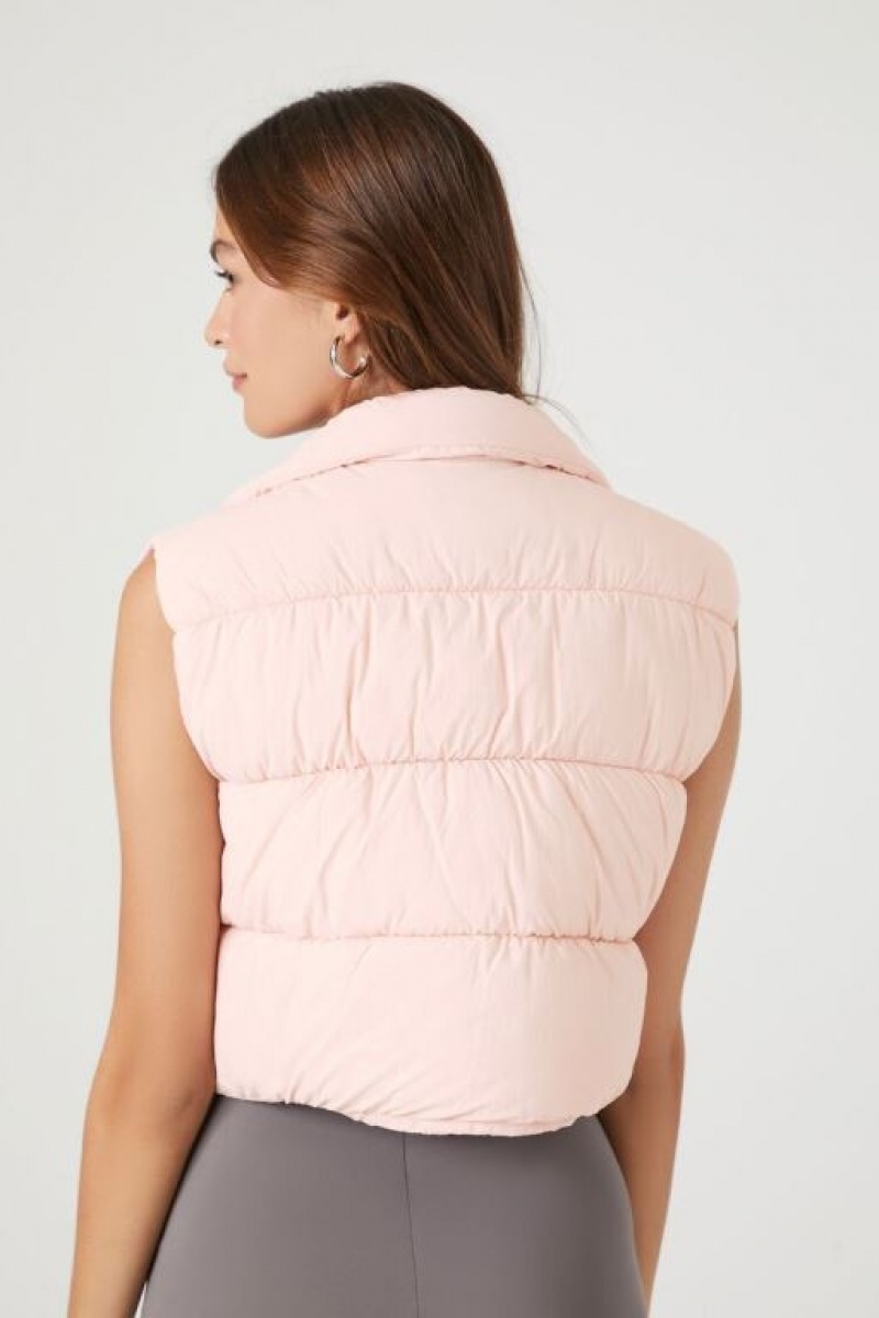 Chaleco Forever 21 Cropped Zip Up Puffer Mujer Rosas | ezA7KTTiuKw