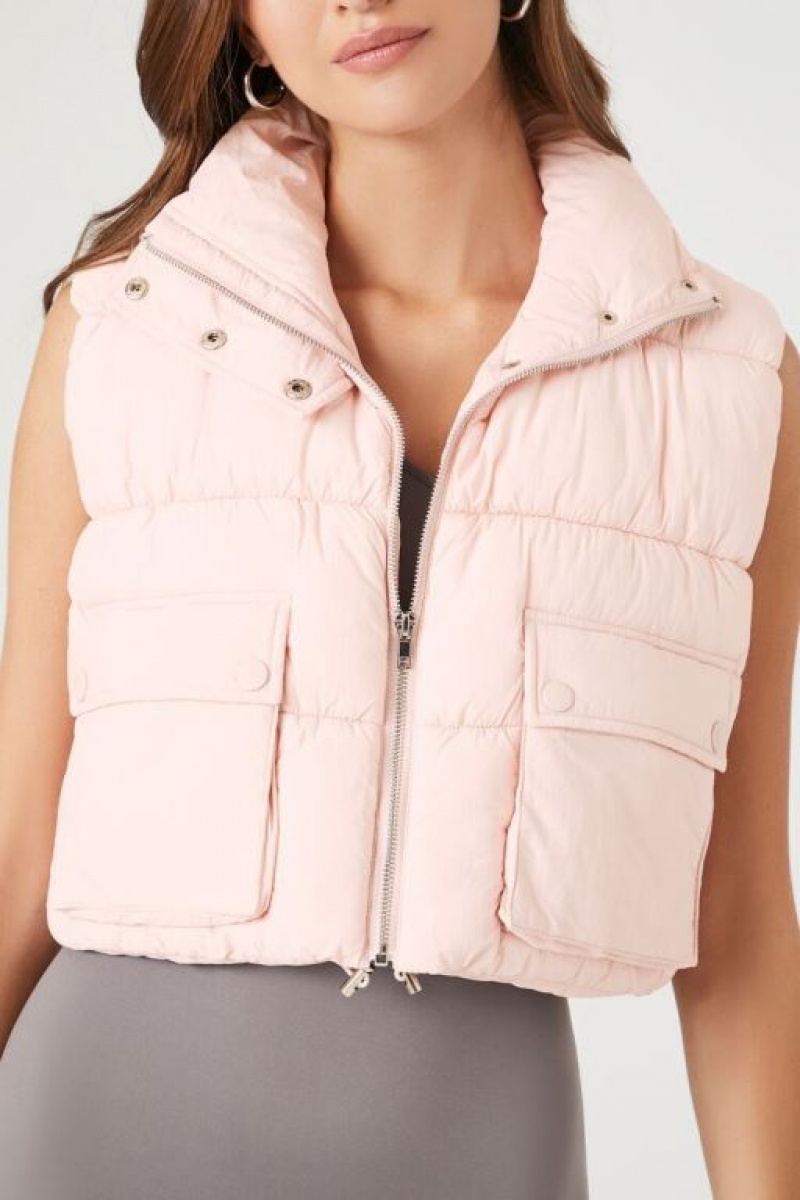 Chaleco Forever 21 Cropped Zip Up Puffer Mujer Rosas | ezA7KTTiuKw