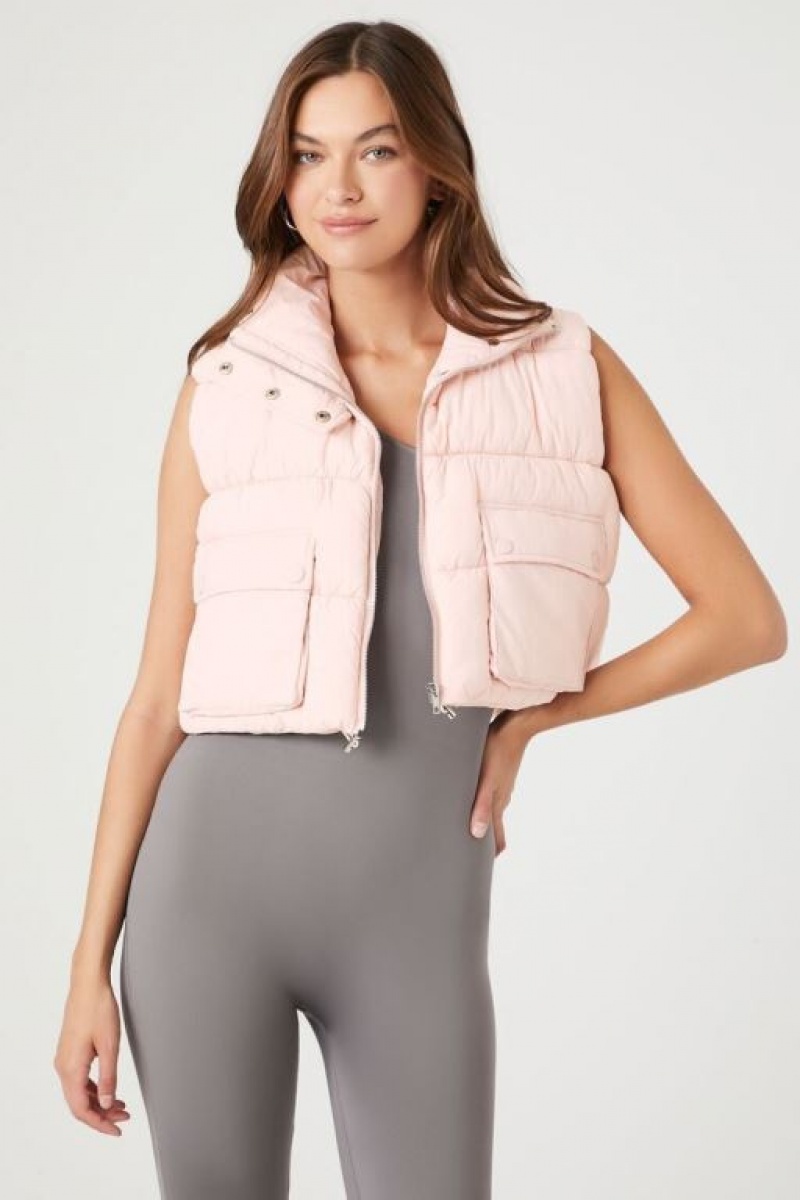 Chaleco Forever 21 Cropped Zip Up Puffer Mujer Rosas | ezA7KTTiuKw