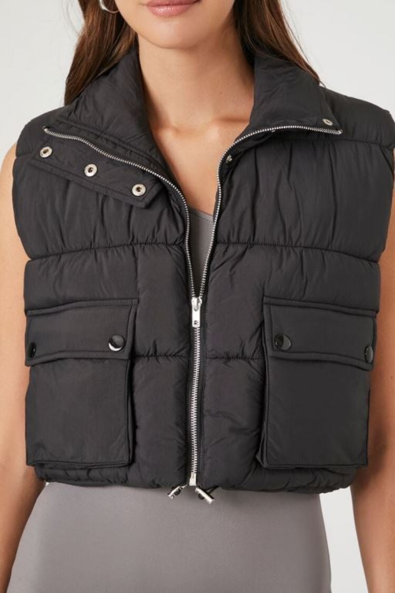 Chaleco Forever 21 Cropped Zip Up Puffer Mujer Negras | p6u09LWeett