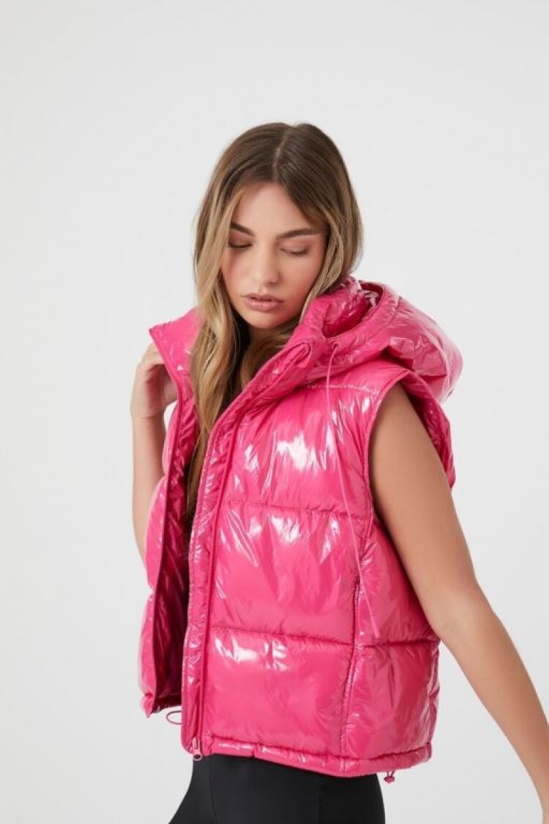 Chaleco Forever 21 Faux Patent Cuero Puffer Mujer Rosas | ANrzZ89NCgV