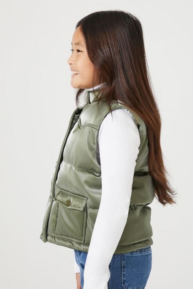 Chaleco Forever 21 Girls Acolchado Puffer Niños Verde Oliva | lo8AjGp3I7i