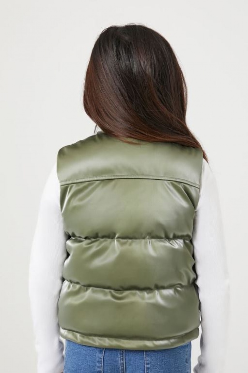 Chaleco Forever 21 Girls Acolchado Puffer Niños Verde Oliva | lo8AjGp3I7i