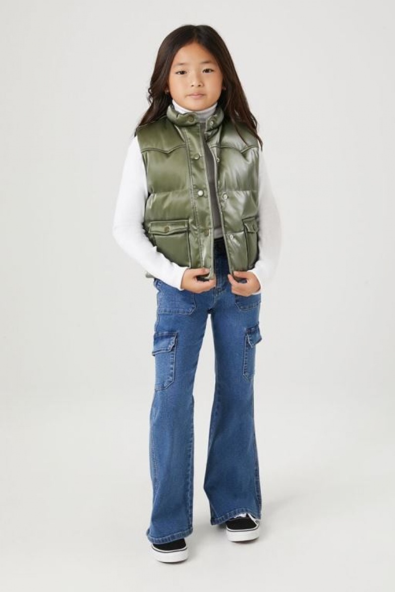 Chaleco Forever 21 Girls Acolchado Puffer Niños Verde Oliva | lo8AjGp3I7i