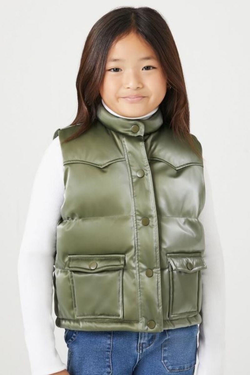 Chaleco Forever 21 Girls Acolchado Puffer Niños Verde Oliva | lo8AjGp3I7i