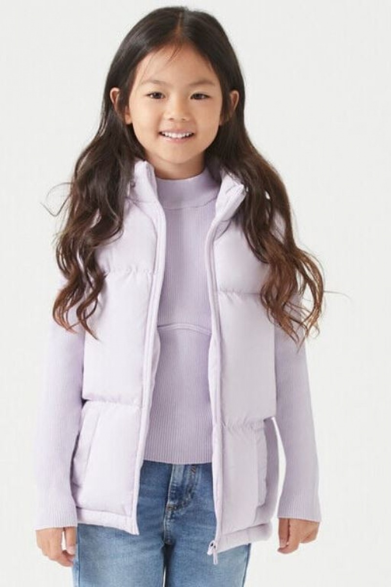 Chaleco Forever 21 Girls Funnel Neck Puffer Niños Moradas | OXCqF746amX