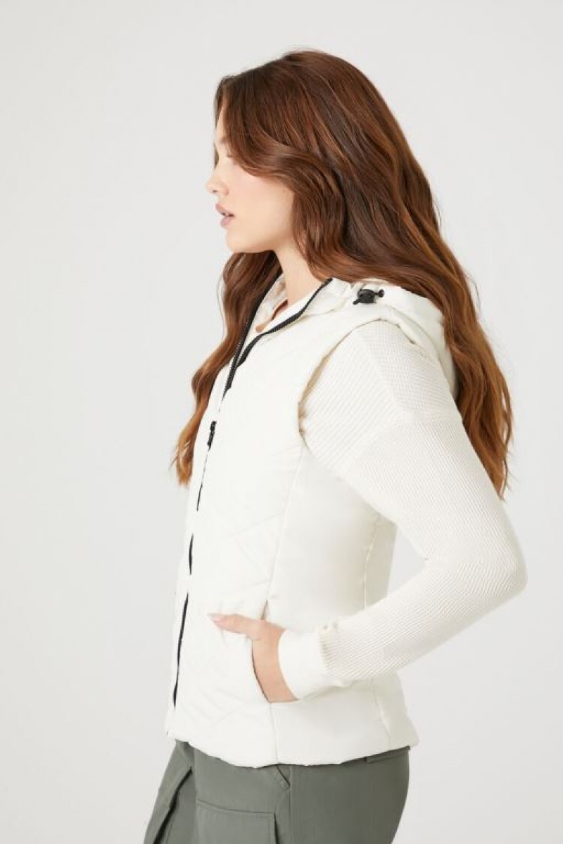 Chaleco Forever 21 Hooded Acolchado Puffer Mujer Creme | uWdmWQ7QJUc