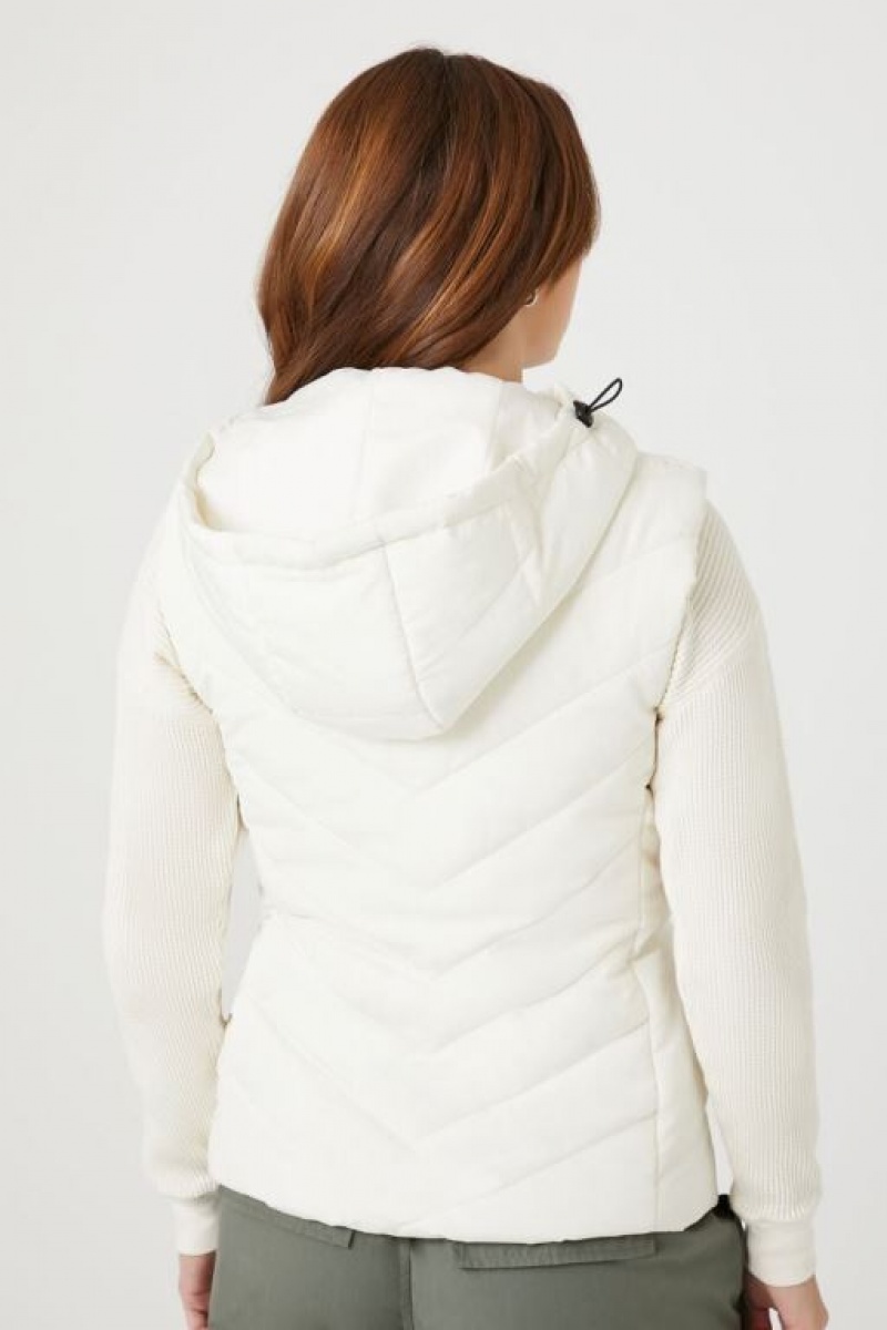 Chaleco Forever 21 Hooded Acolchado Puffer Mujer Creme | uWdmWQ7QJUc