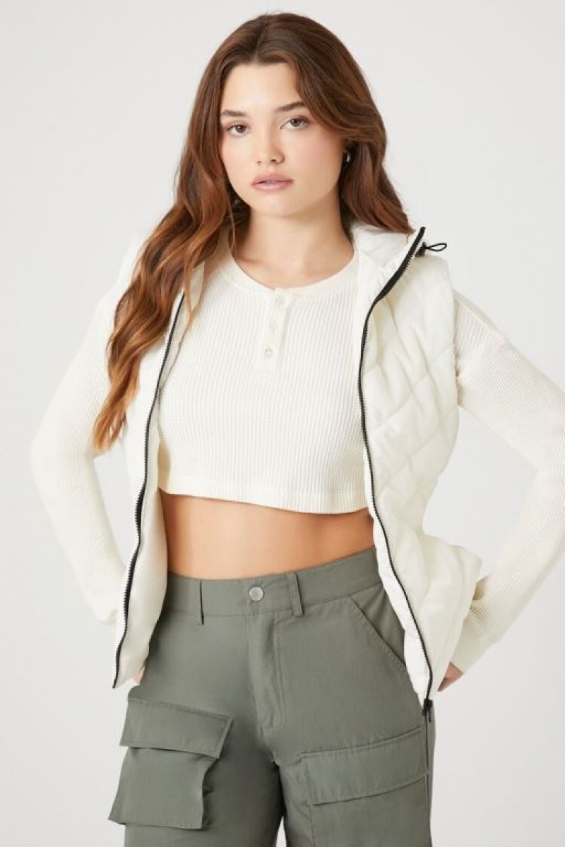 Chaleco Forever 21 Hooded Acolchado Puffer Mujer Creme | uWdmWQ7QJUc