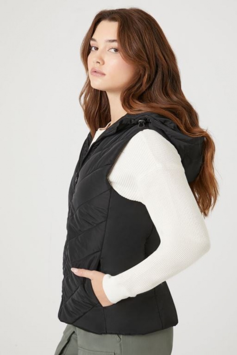 Chaleco Forever 21 Hooded Acolchado Puffer Mujer Negras | dCKQBRVyeqo