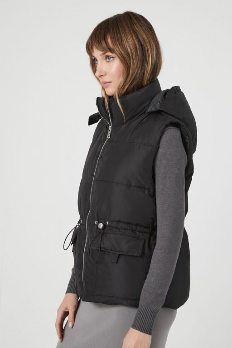 Chaleco Forever 21 Hooded Toggle Puffer Mujer Negras | tG4sYZlsy4A