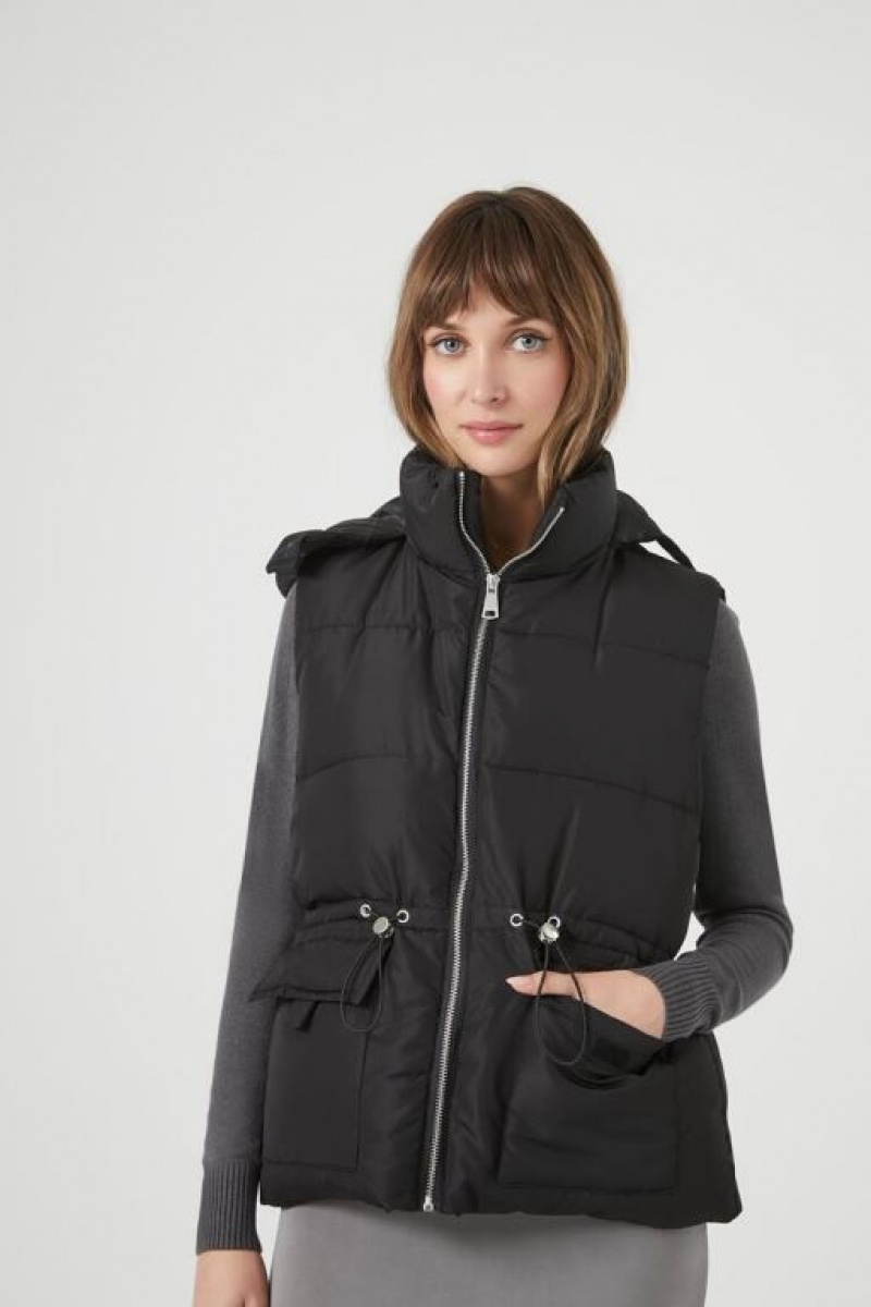 Chaleco Forever 21 Hooded Toggle Puffer Mujer Negras | tG4sYZlsy4A